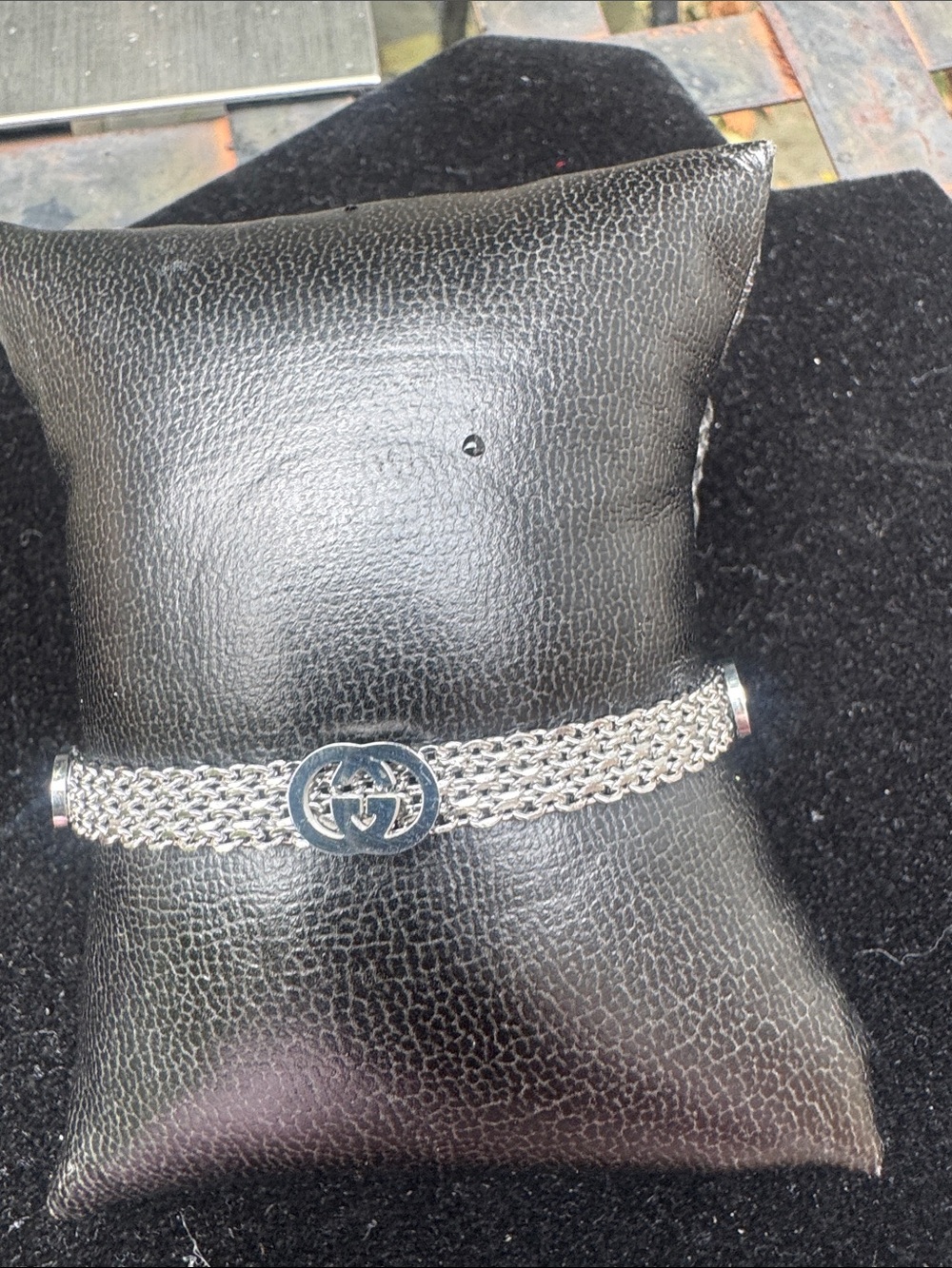 Silver-Tone Interlinked Chain Bracelet with Accent